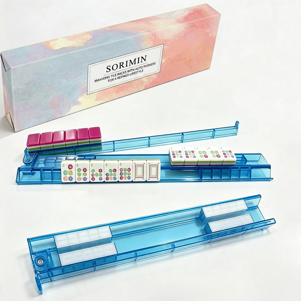 Non-Slip Clear White Mahjong Rack Set of 4 With Storage Box