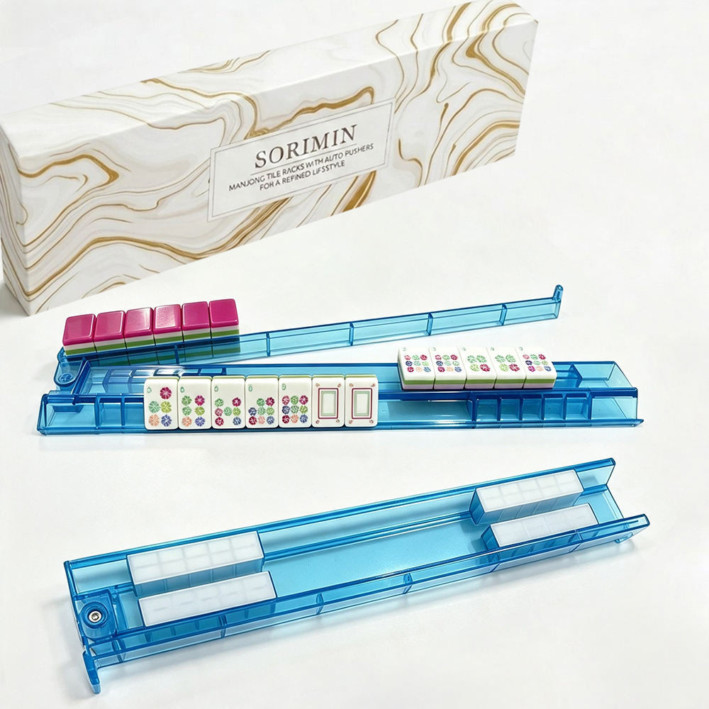 Clear White Mahjong Tile Racks 4 Pack Non-Slip With Storage Case