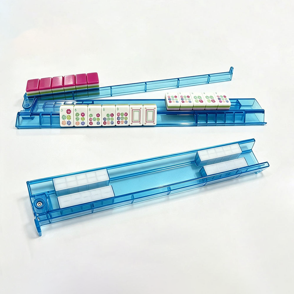 Premium 4-Piece White Clear Mahjong Racks & Pushers With Box
