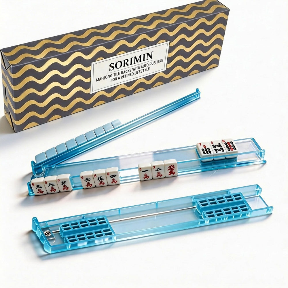Non-Slip Mahjong Tile Racks 4-Piece Clear White With Storage Box