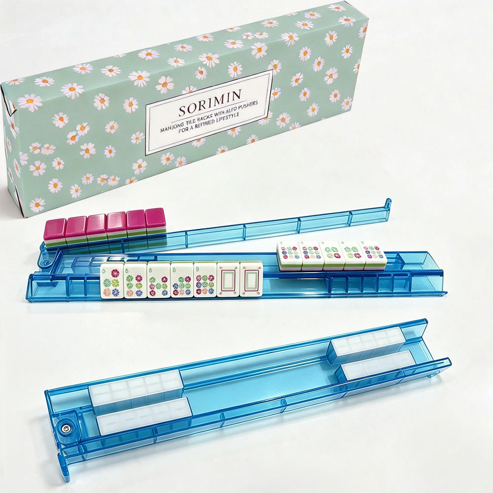 Clear White Mahjong Rack & Pusher 4-Piece Non-Slip Box Set