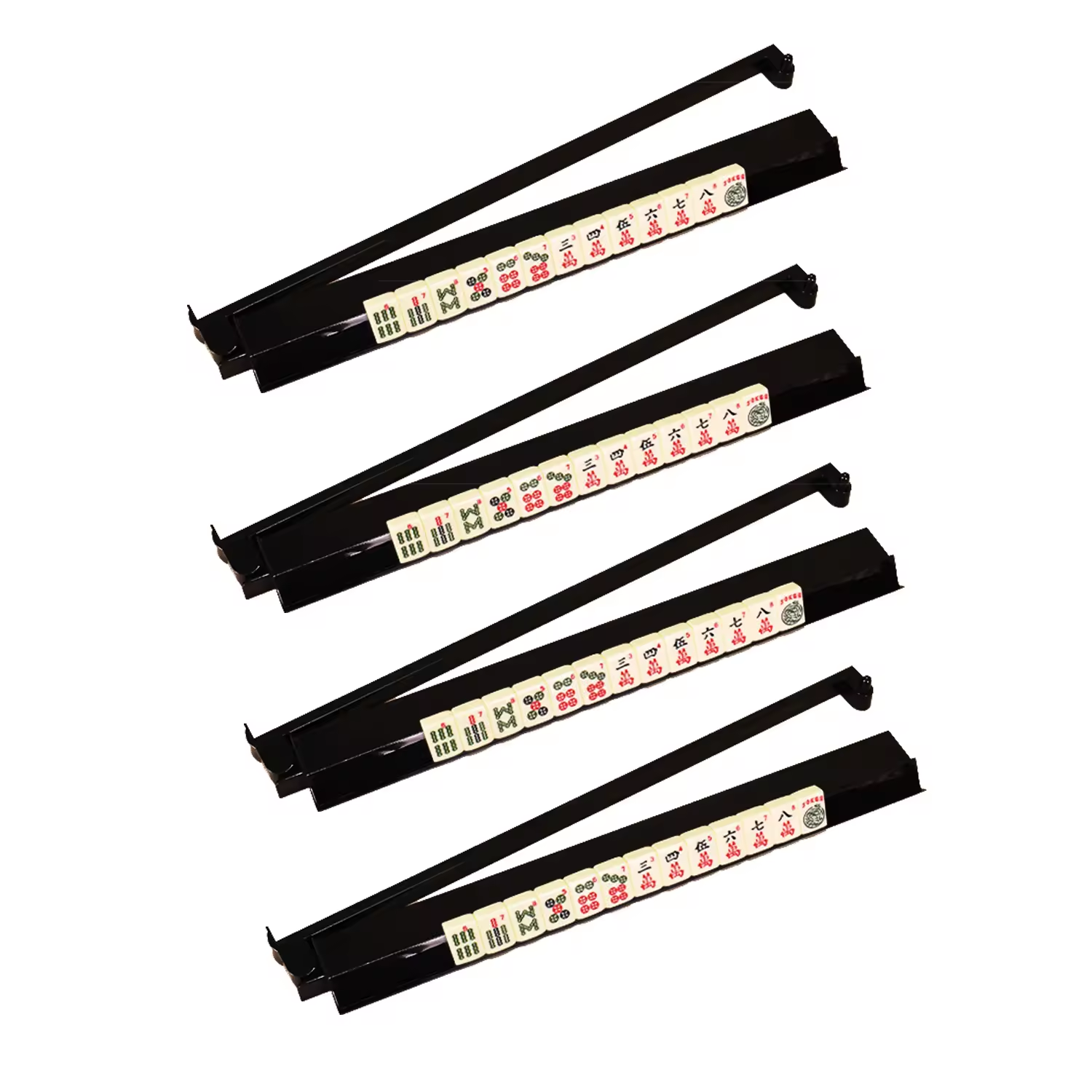Premium 4-Piece White Clear Mahjong Racks & Pushers With Box
