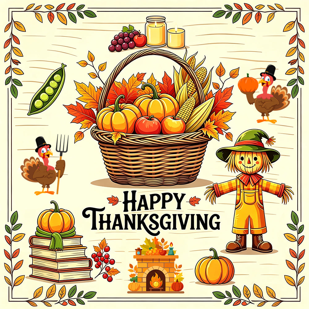 Thanksgiving Square Mahjong Mat Non Slip Table Mat for Family Holiday Game Gathering