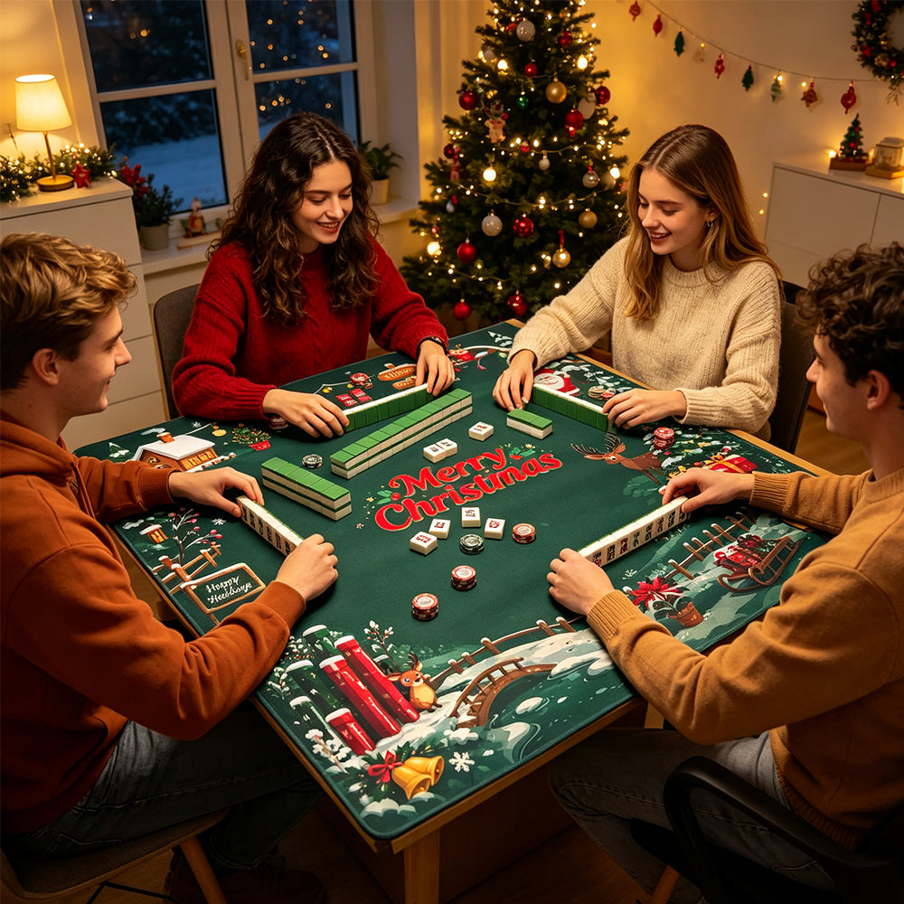 Christmas Themed Square Mahjong Table Mat Ideal for Family Party and Daily Entertainment