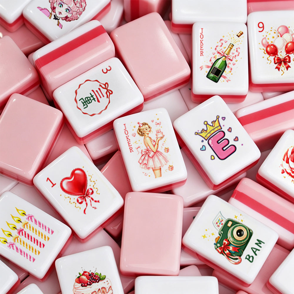 Pink Mahjong Game Set Birthday Present Decorative Mahjong Tiles