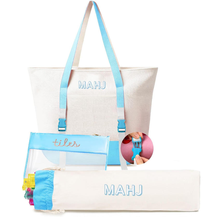 Canvas 3 Pieces Mahjong Storage Set Large Capacity Portable Single Shoulder Mahjong Tote Bag