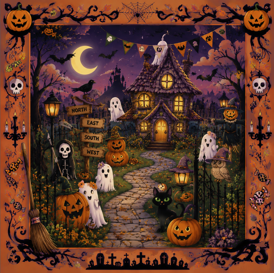 Square Pumpkin Halloween Mahjong Table Mat Protective Pad for Holiday Gathering and Entertainment
