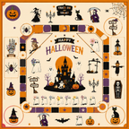 Square Pumpkin Halloween Mahjong Table Mat Protective Pad for Holiday Gathering and Entertainment