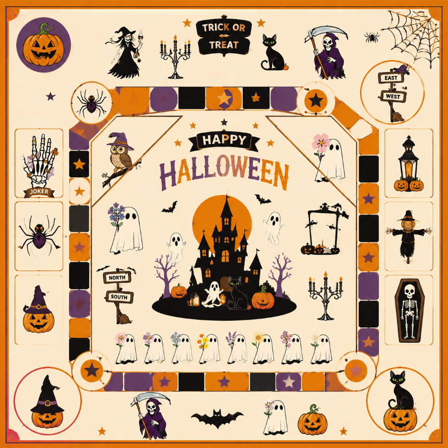 Square Pumpkin Halloween Mahjong Table Mat Protective Pad for Holiday Gathering and Entertainment