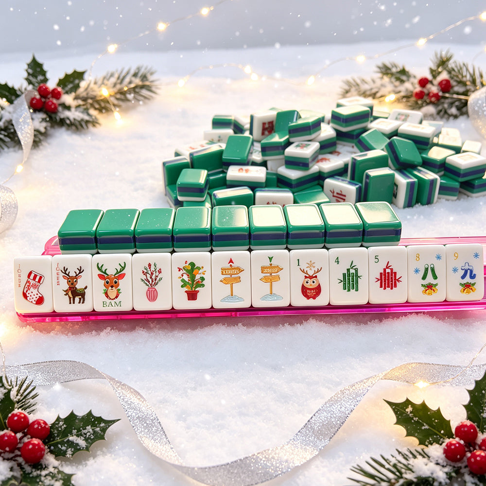 High Quality Green Christmas Mahjong Kit With Mahjong Mat Ideal for Family Holiday Table Games