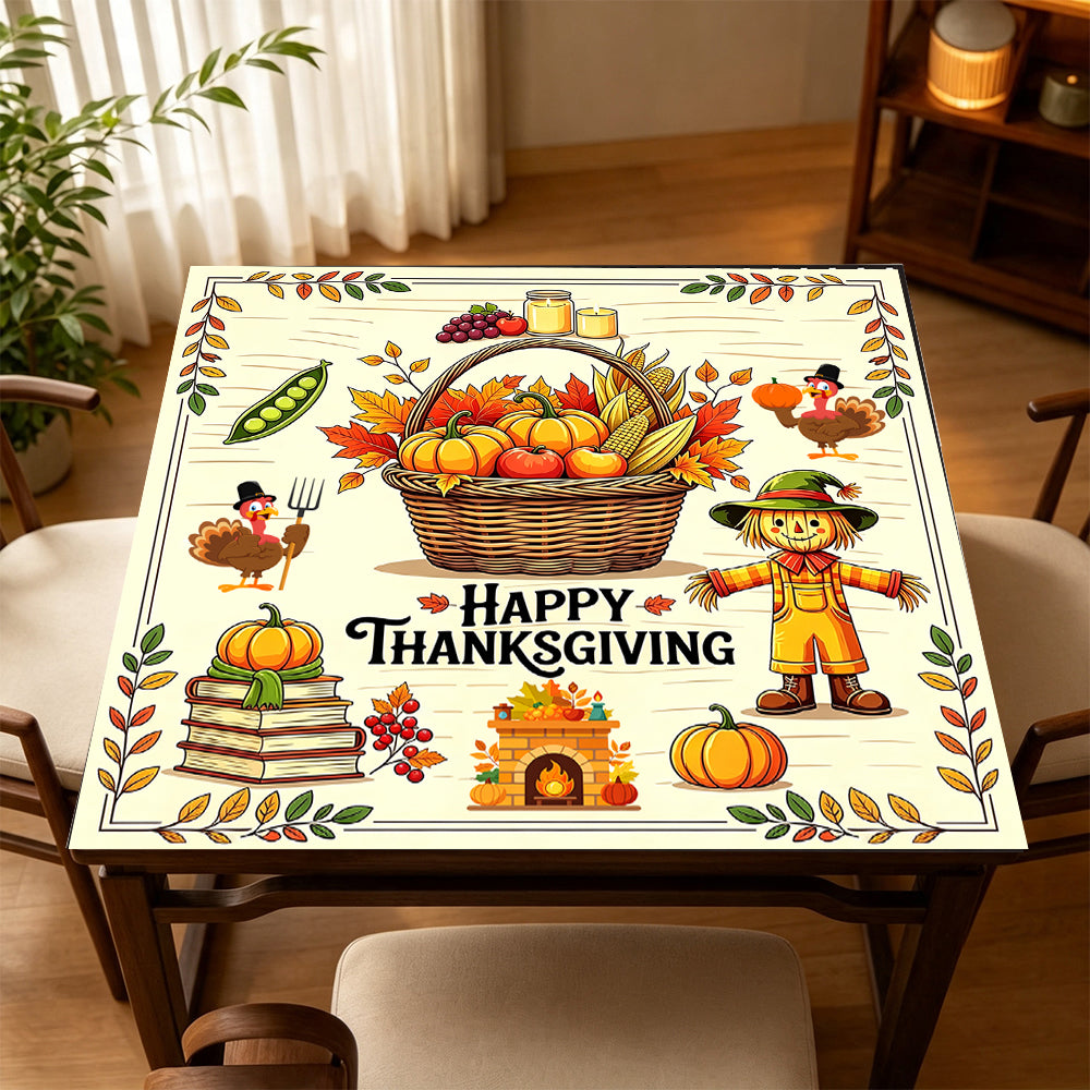 Thanksgiving Square Mahjong Mat Non Slip Table Mat for Family Holiday Game Gathering