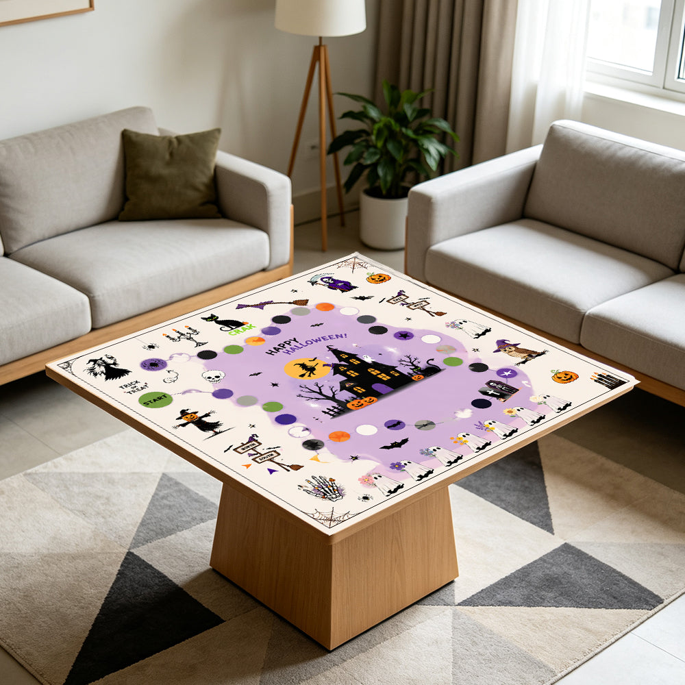 Square Pumpkin Halloween Mahjong Table Mat Protective Pad for Holiday Gathering and Entertainment