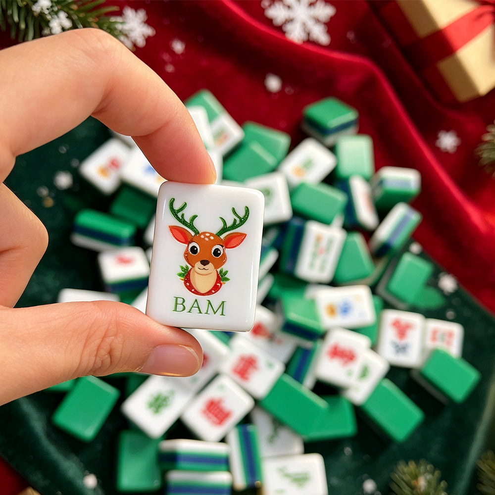 High Quality Green Christmas Mahjong Kit With Mahjong Mat Ideal for Family Holiday Table Games