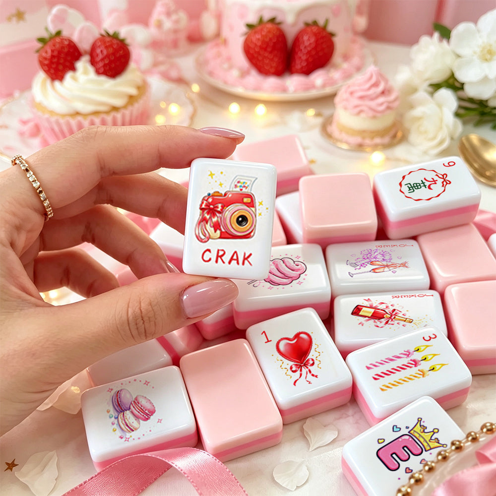 Pink Mahjong Game Set Birthday Present Decorative Mahjong Tiles