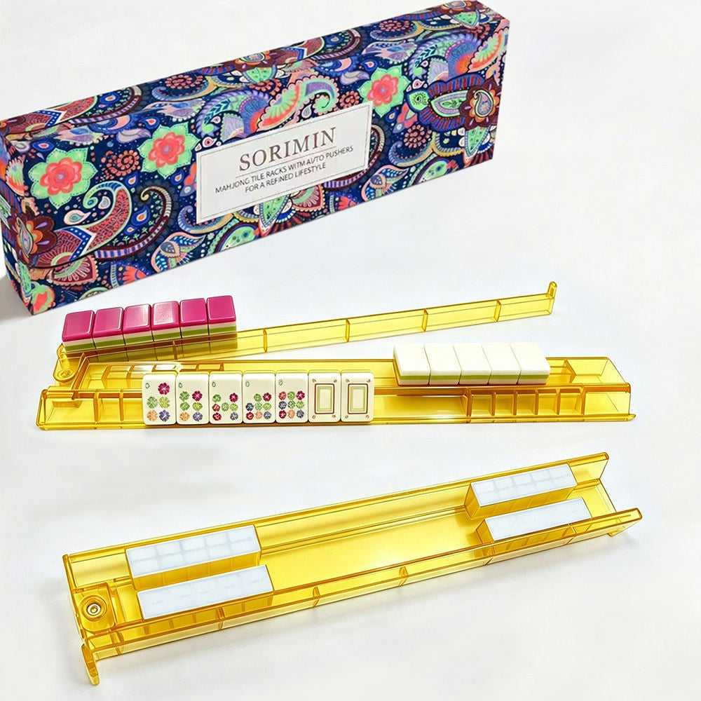 Transparent PS Mahjong Racks with Pushers, 4-Piece Gift Box Set