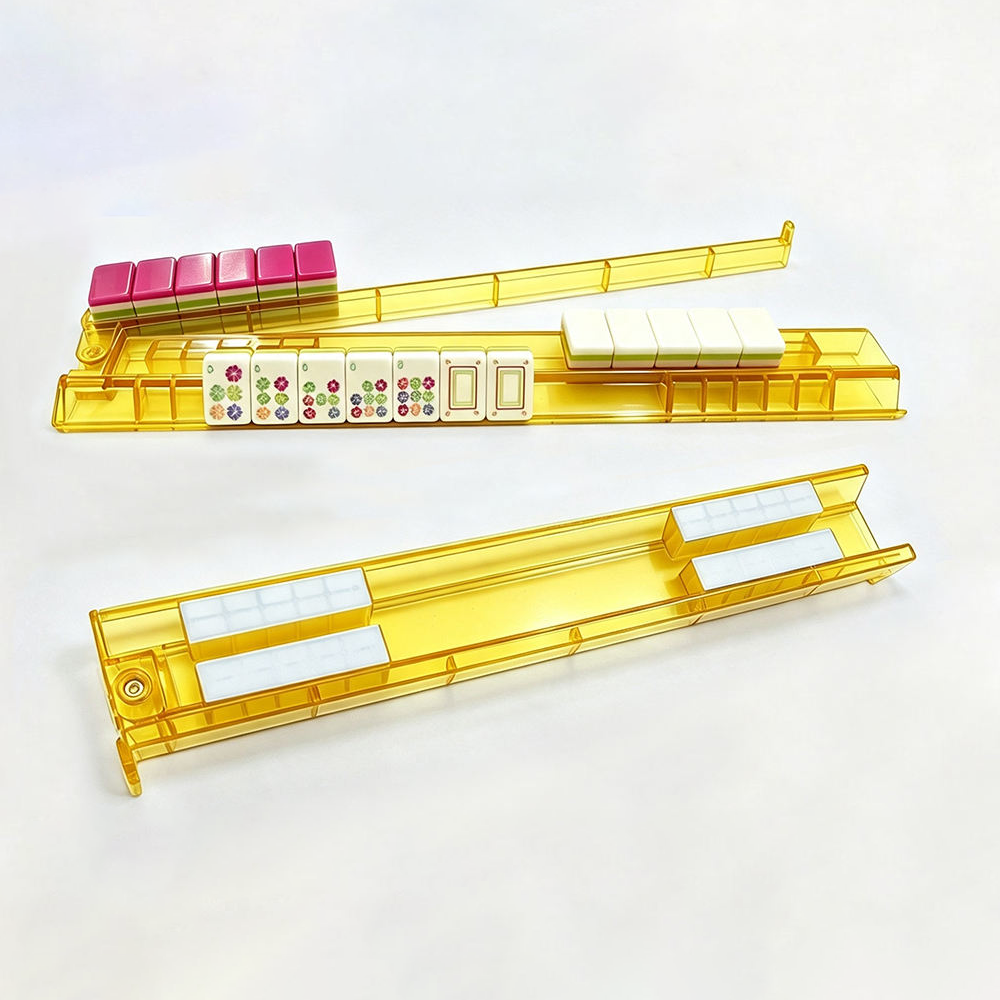 Premium 4-Piece White Clear Mahjong Racks & Pushers With Box