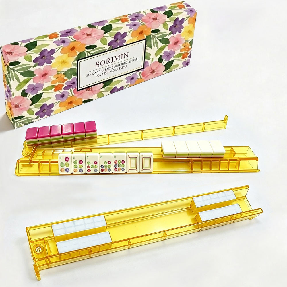 4-Piece Mahjong Tile Racks Clear White Non-Slip With Box