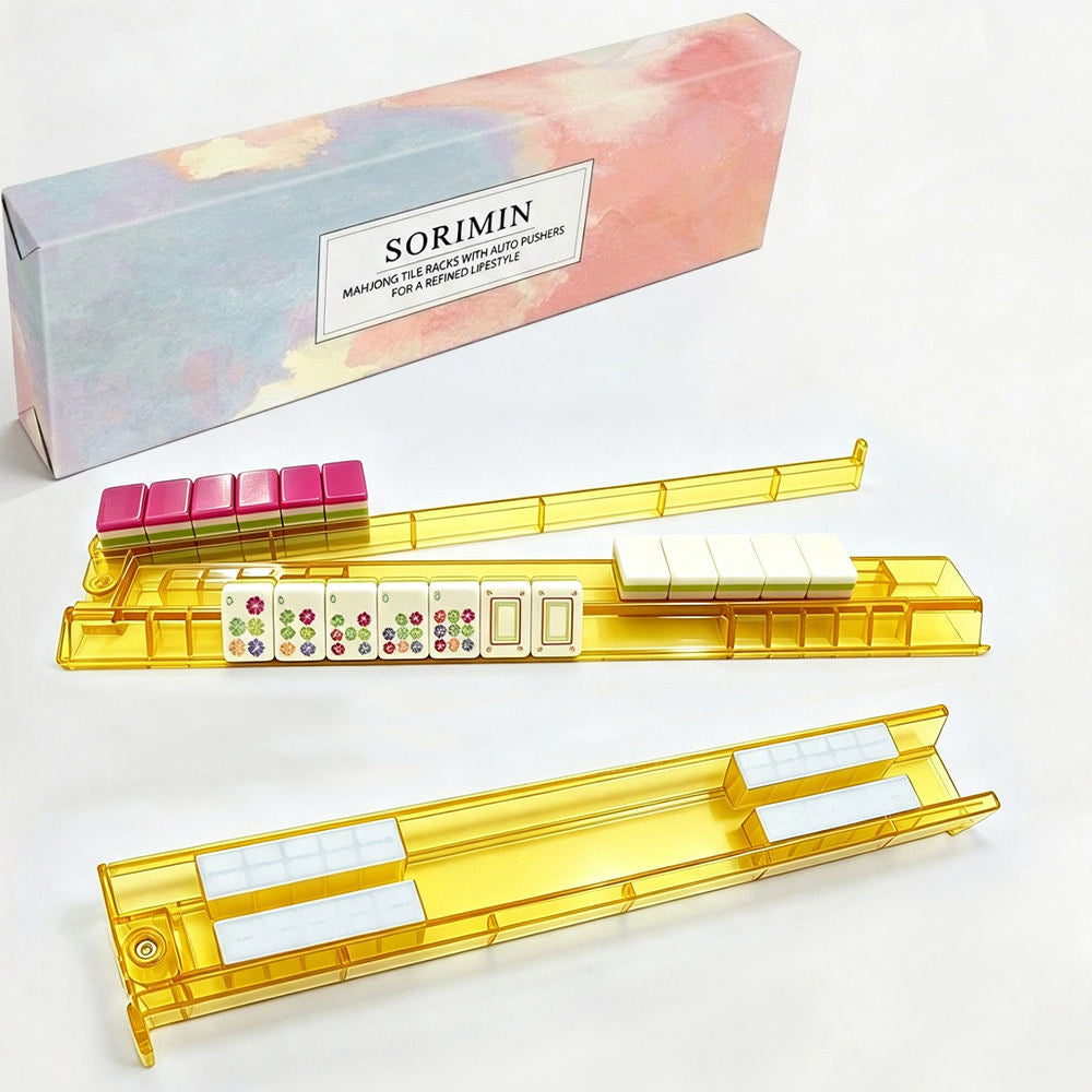 Non-Slip Clear White Mahjong Rack Set of 4 With Storage Box