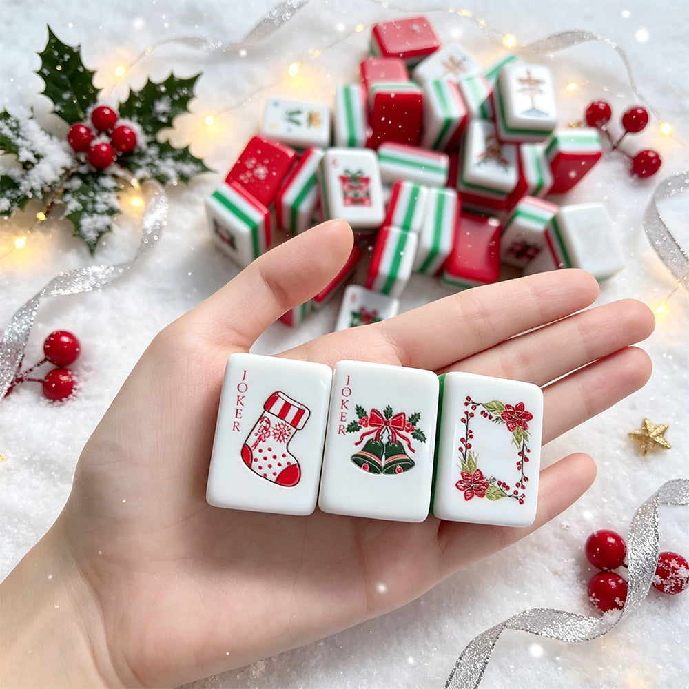 Family Holiday Christmas American Mahjong Game Set Custom Design With Mahjong Mat