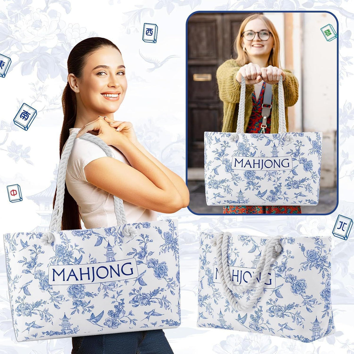 Custom Print Mahjong Tote Bag Cosmetic Toiletry Organizer Multi-function Storage for Mahjong Push Ruler