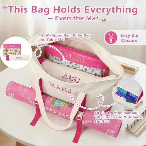 Canvas 3 Pieces Mahjong Storage Set Large Capacity Portable Single Shoulder Mahjong Tote Bag
