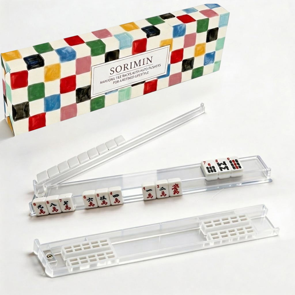 4Pcs Non-Slip Mahjong Racks Clear White Tile Holders with Box
