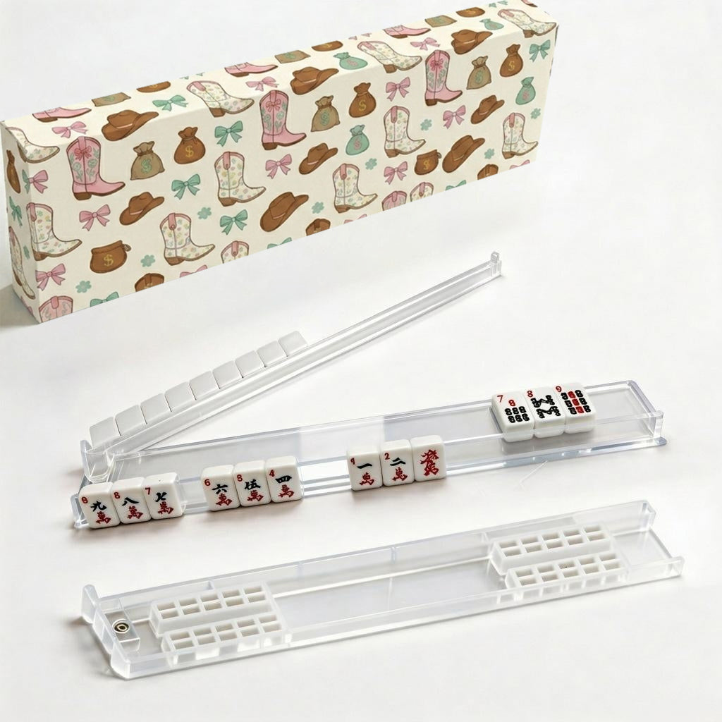 Clear White Mahjong Rack Set 4 Pieces Non-Slip With Storage