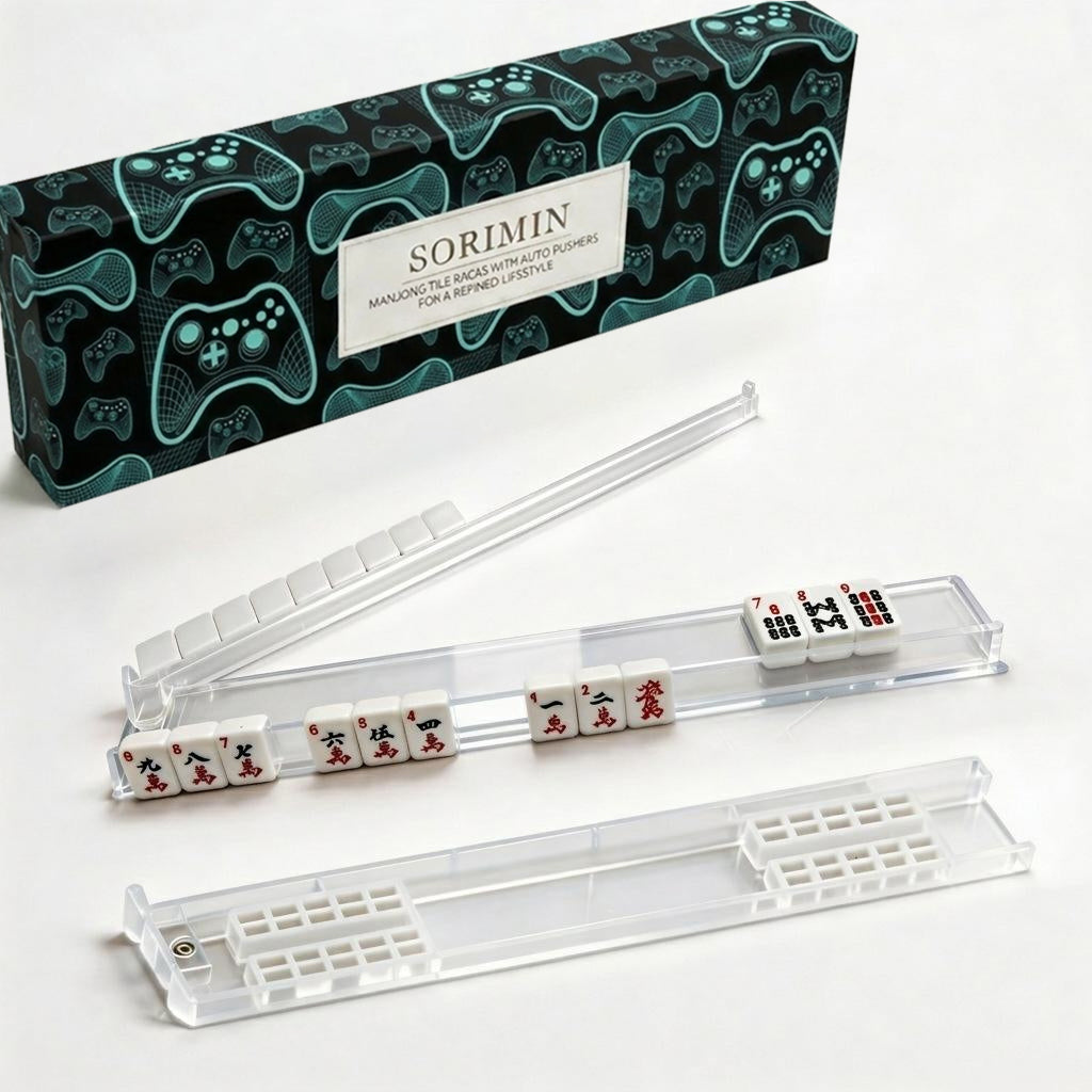 4-Piece Clear White Non-Slip Mahjong Racks With Storage Box