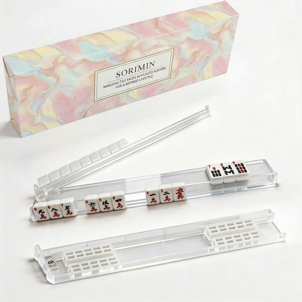 Clear White 4Pcs Mahjong Push Racks Non-Slip For Family Game With Box