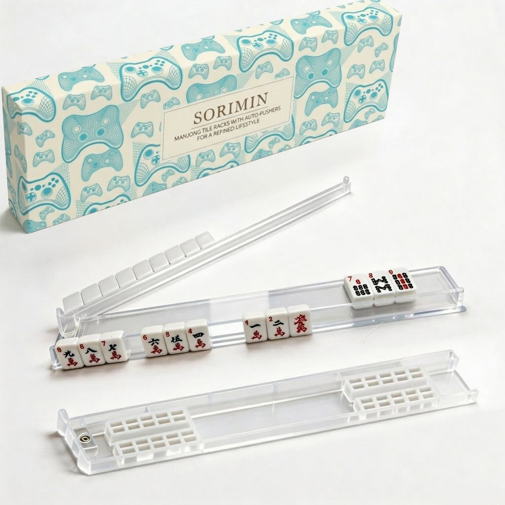 4-Piece Non-Slip Clear White Mahjong Tile Holders & Pushers