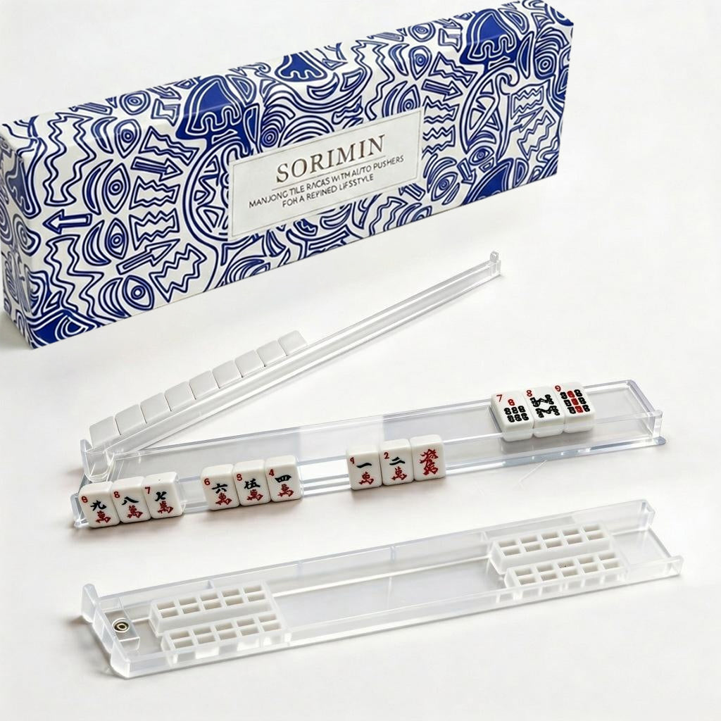 4Pcs Non-Slip Mahjong Racks Clear White With Storage Container
