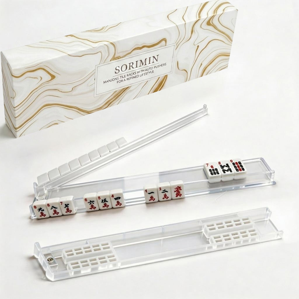 Clear White Mahjong Tile Racks 4 Pack Non-Slip With Storage Case