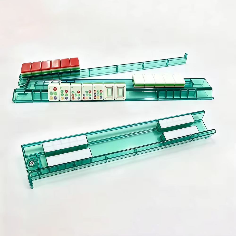 Premium 4-Piece White Clear Mahjong Racks & Pushers With Box