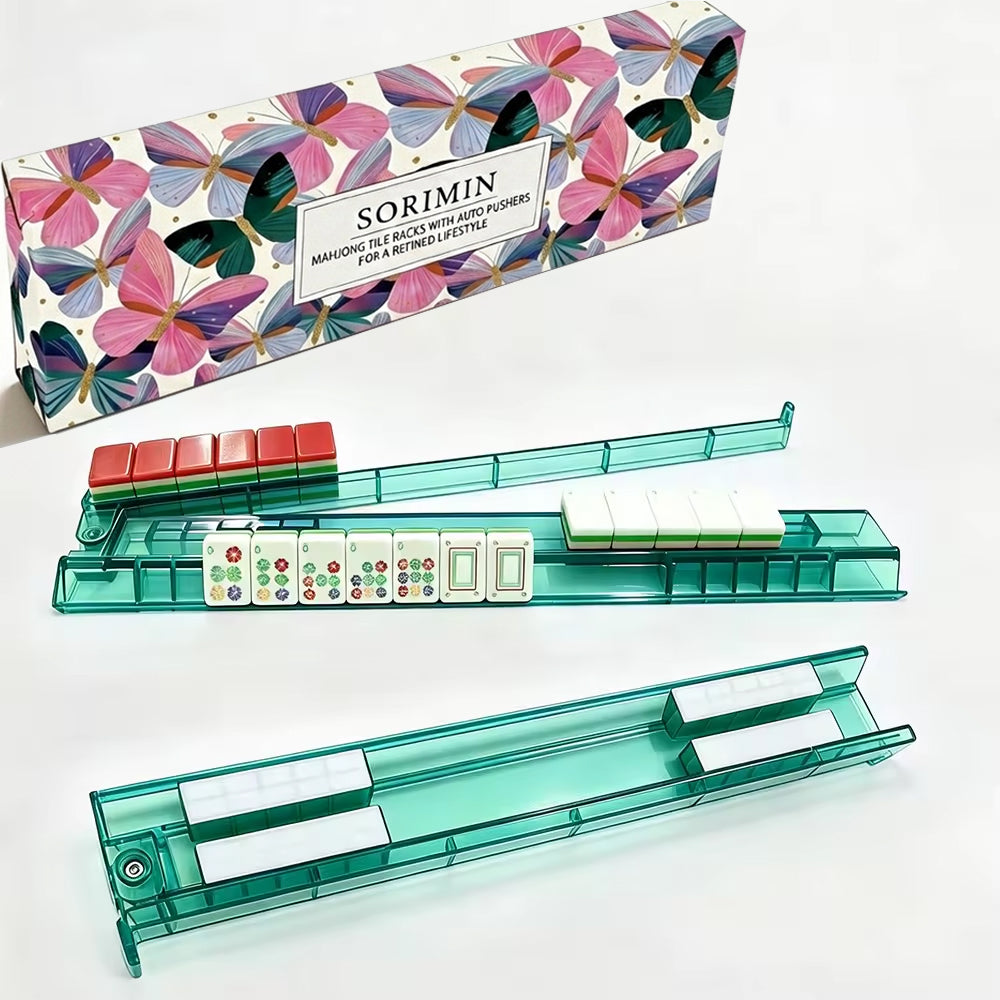Premium 4-Piece White Clear Mahjong Racks & Pushers With Box