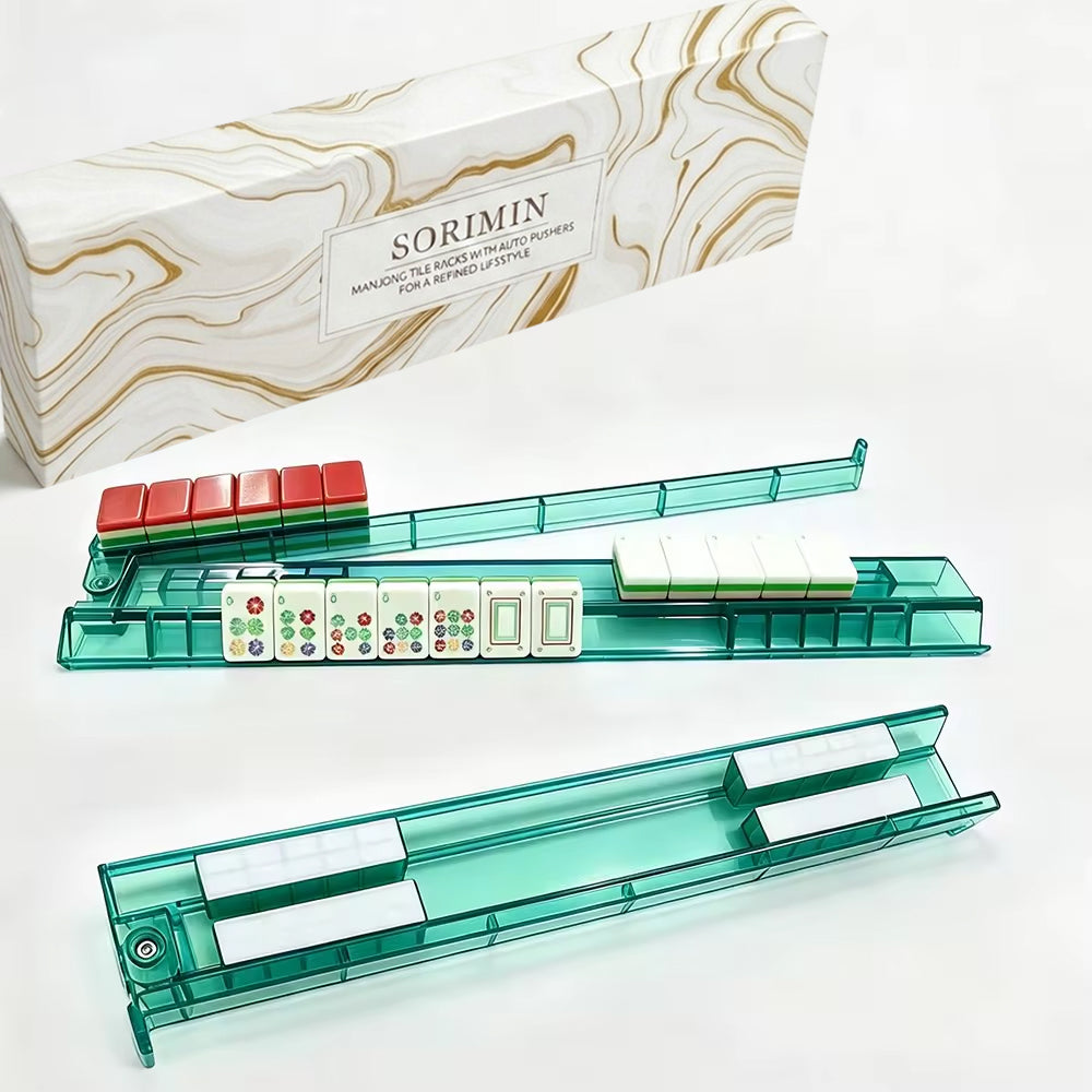 Clear White Mahjong Tile Racks 4 Pack Non-Slip With Storage Case