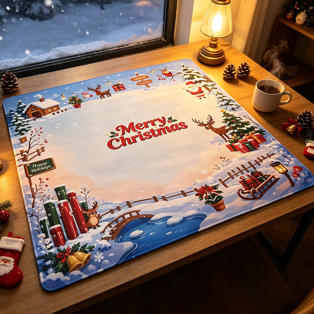 Christmas Themed Square Mahjong Table Mat Ideal for Family Party and Daily Entertainment