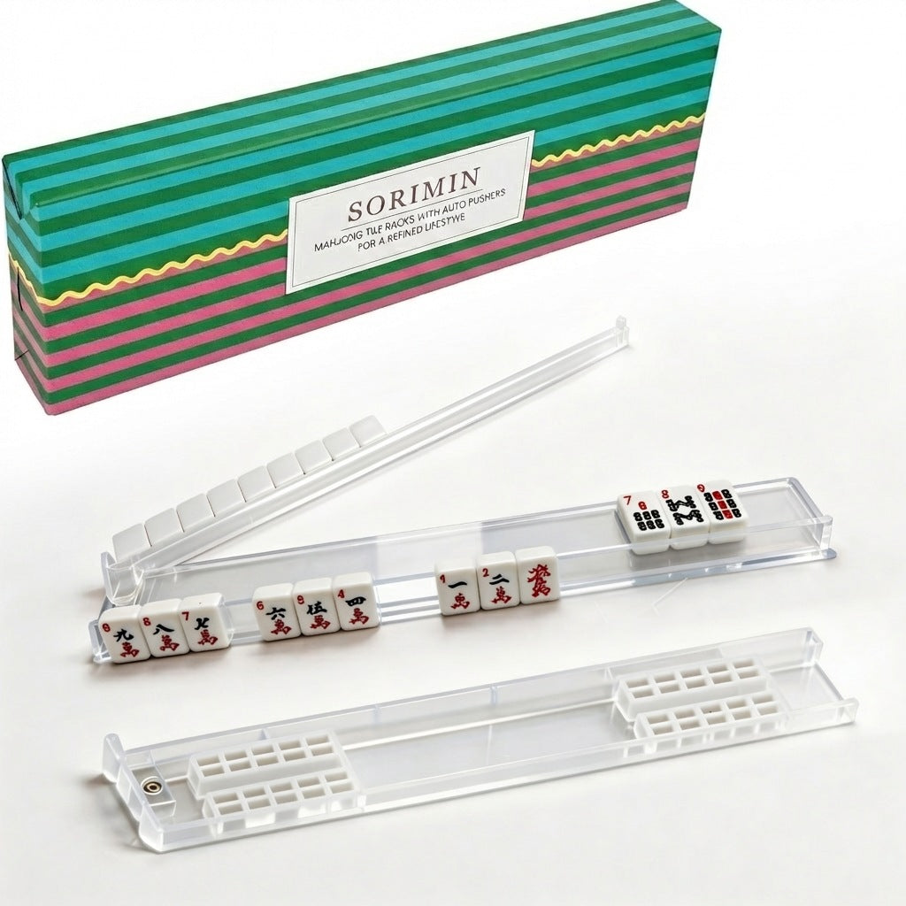 4 Pack Clear White Mahjong Tile Holders Non-Slip For Mahjong Game With Box