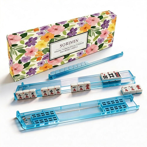 4-Piece Mahjong Tile Racks Clear White Non-Slip With Box