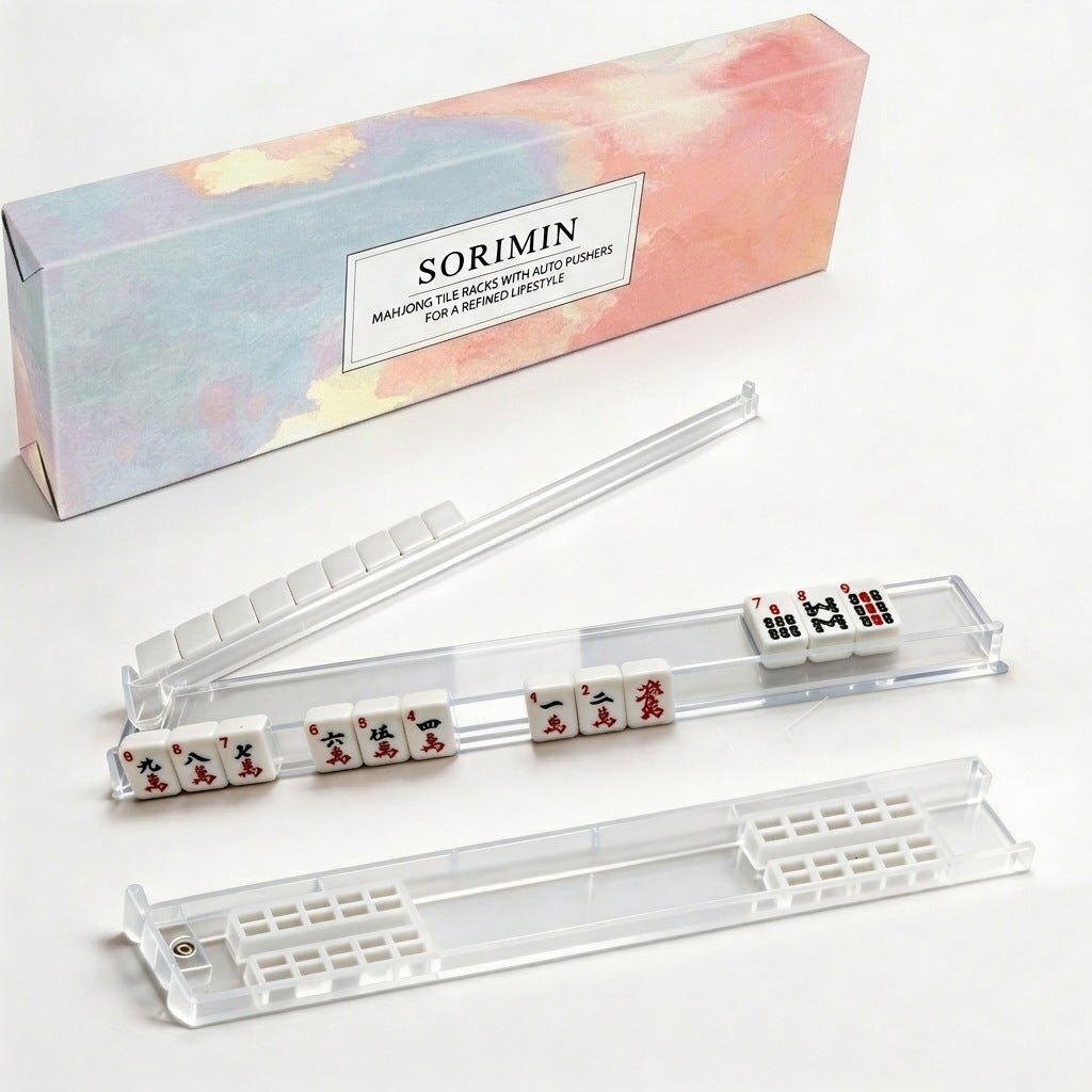 Non-Slip Clear White Mahjong Rack Set of 4 With Storage Box