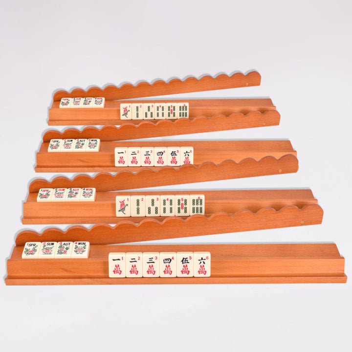 Premium 4-Pack Solid Wood Mahjong Ruler Wave Style Portable American Mahjong Rack for Home Party Entertainment