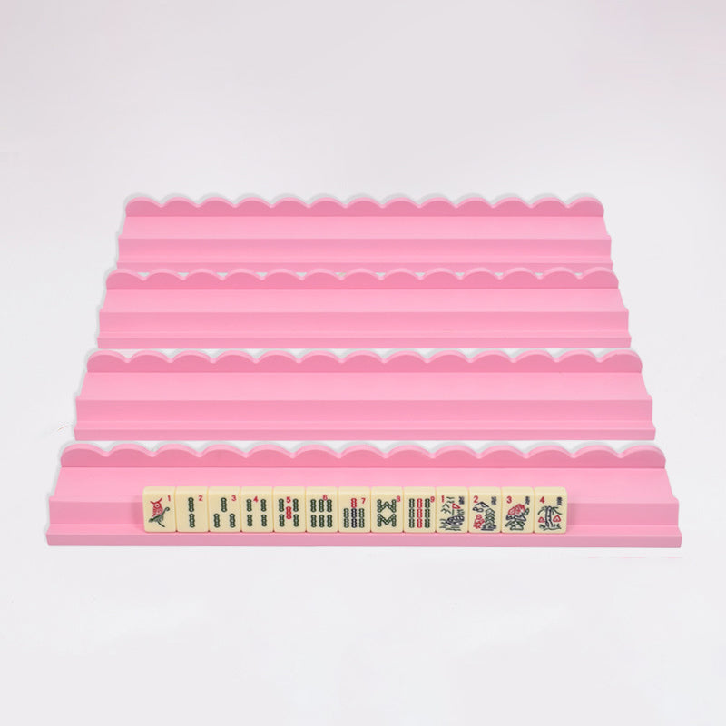 Premium 4-Pack Solid Wood Mahjong Ruler Wave Style Portable American Mahjong Rack for Home Party Entertainment