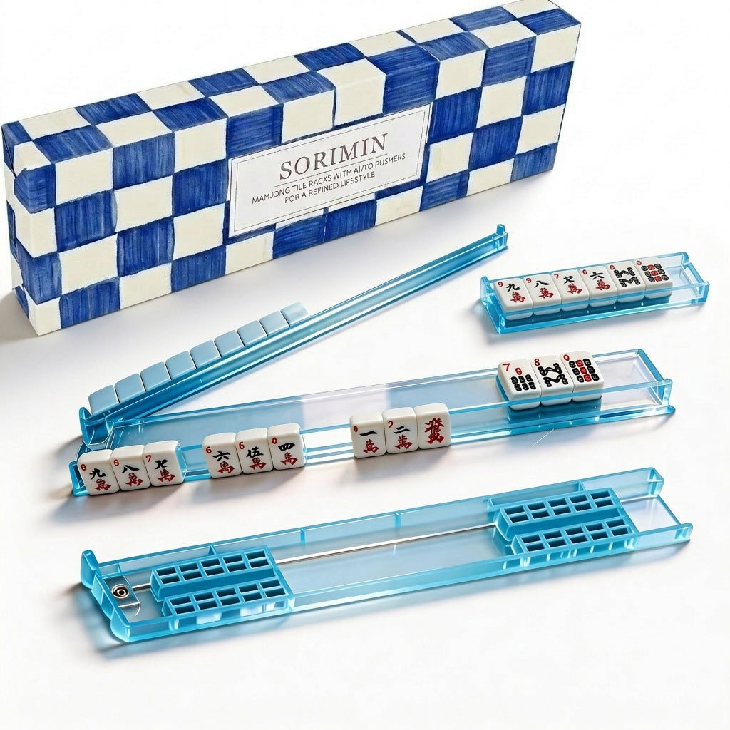 Non-Slip 4-Piece Mahjong Racks Clear White With Storage Case