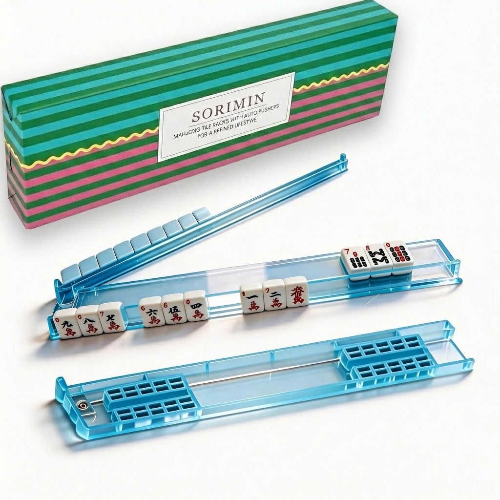 4 Pack Clear White Mahjong Tile Holders Non-Slip For Mahjong Game With Box