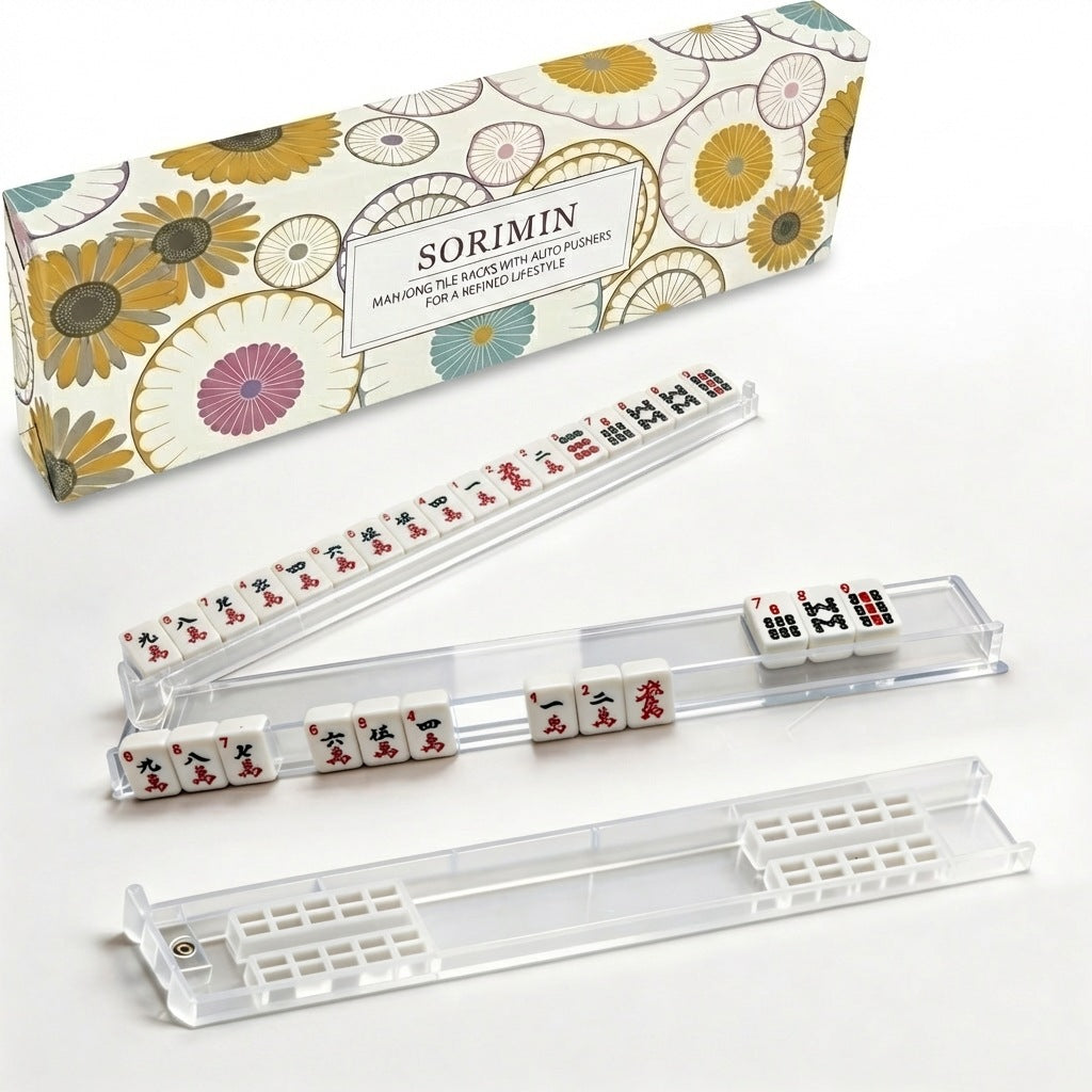 White Clear Non-Slip Mahjong Racks 4 Pack Game Accessories With Box