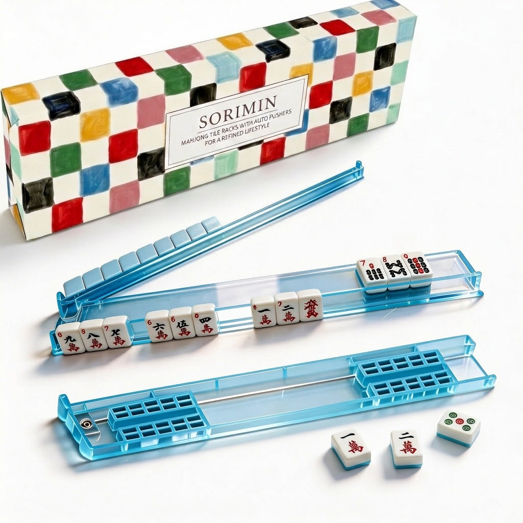 4Pcs Non-Slip Mahjong Racks Clear White Tile Holders with Box