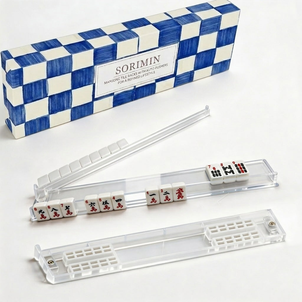Non-Slip 4-Piece Mahjong Racks Clear White With Storage Case
