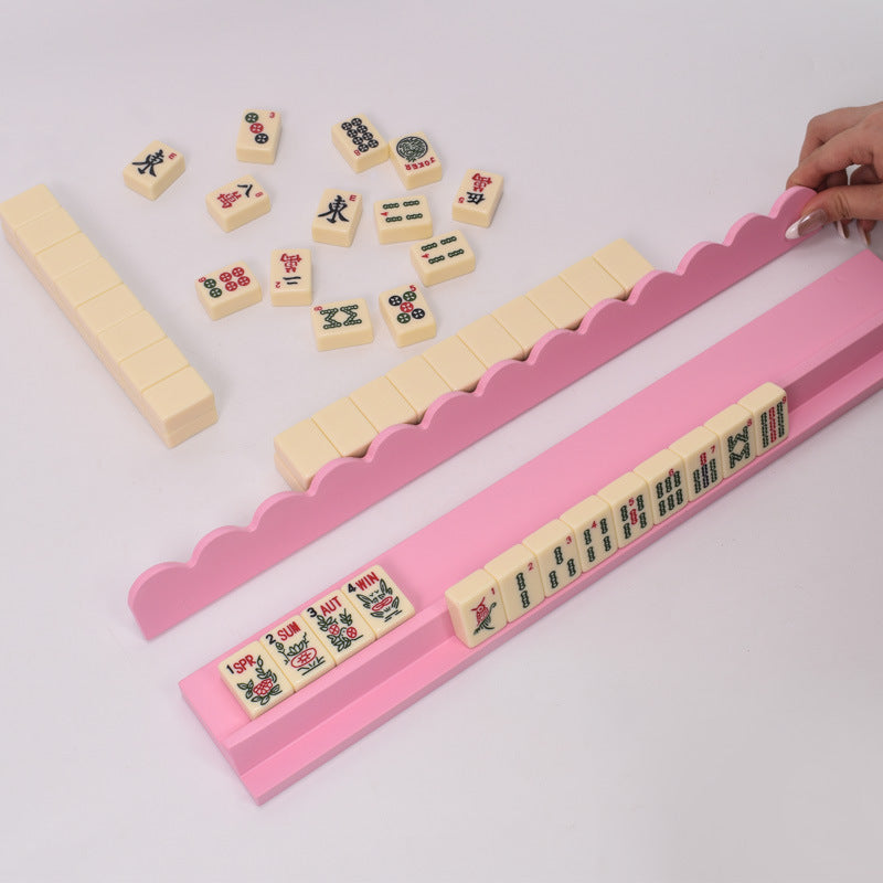 Premium 4-Pack Solid Wood Mahjong Ruler Wave Style Portable American Mahjong Rack for Home Party Entertainment