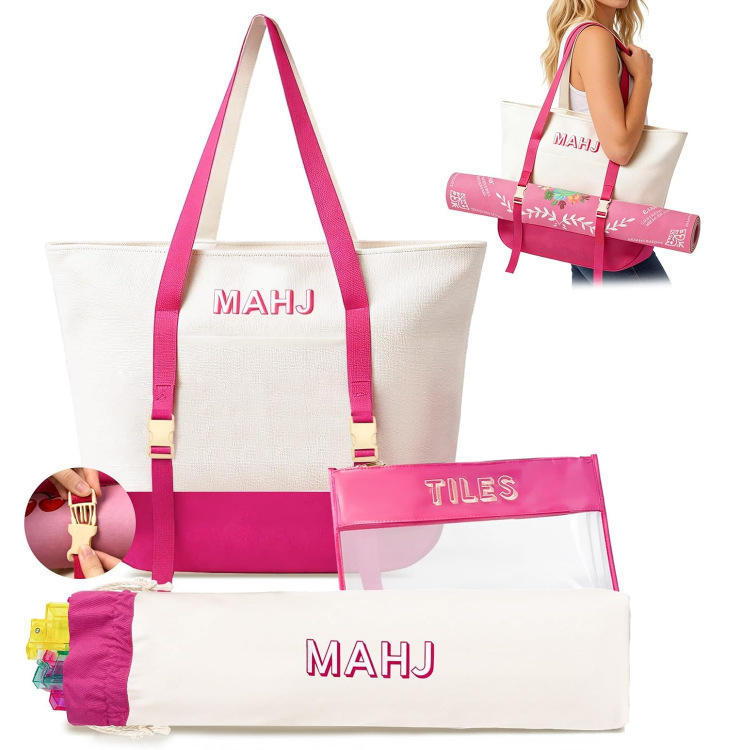 Canvas 3 Pieces Mahjong Storage Set Large Capacity Portable Single Shoulder Mahjong Tote Bag