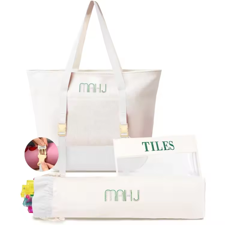 Canvas 3 Pieces Mahjong Storage Set Large Capacity Portable Single Shoulder Mahjong Tote Bag