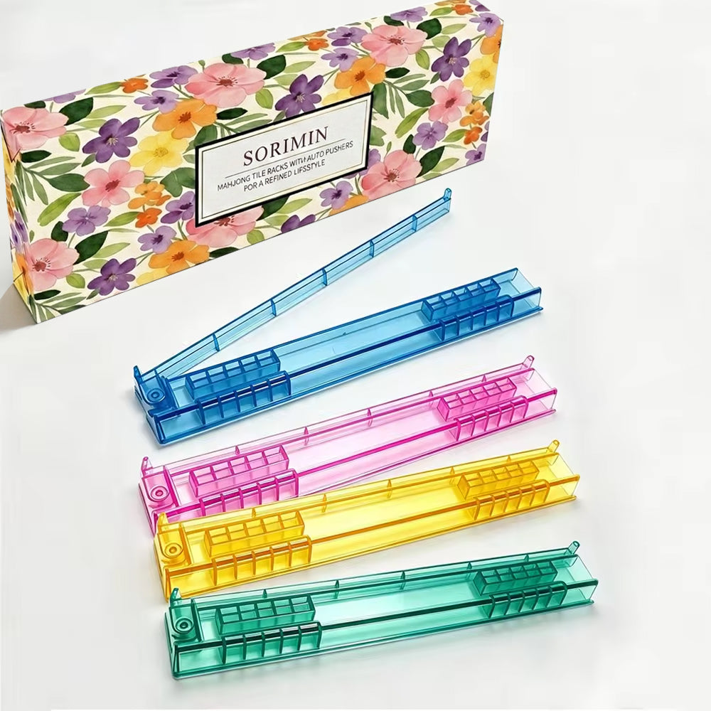 4-Piece Mahjong Tile Racks Clear White Non-Slip With Box